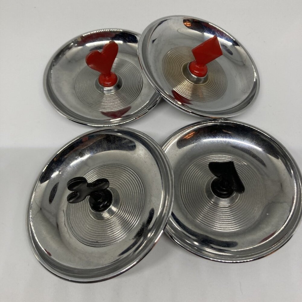 4 VTG. Signed IRWINWARE Metal Ashtray Nut Candy Dish. All Metal Playing Cards 3”